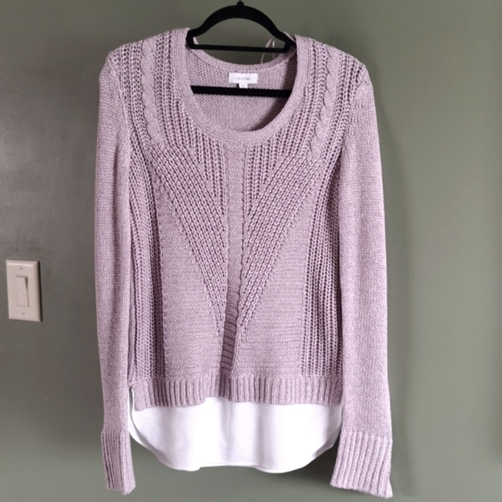 Calvin Klein Fooler Top Mauve Mix Ribbed Knit Long Sleeve Sweater Sz S